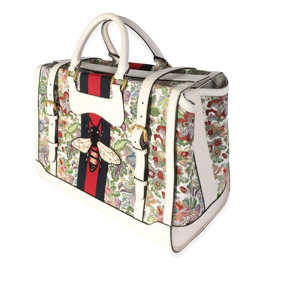 Gucci Ivory Leather & Web Floral Tapestry Duffle Bag - Picture 2 of 6